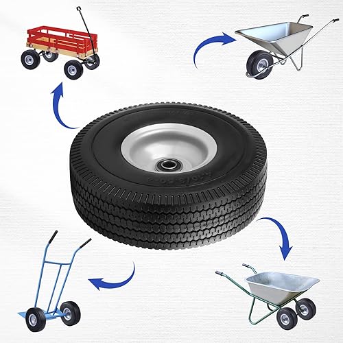 Miniatura 6 de Eazy2hD Ruedas planas de goma resistentes de 10 pulgadas, paquete de 2 neumáticos 4.103.50-4, neumático sin cámara sin cámara de poliuretano sólido