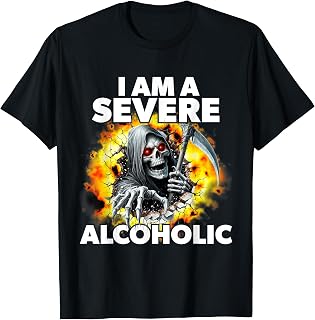 I Am A Severe Alcoholic Funny Meme Hard Skeleton Dark Humor T-Shirt