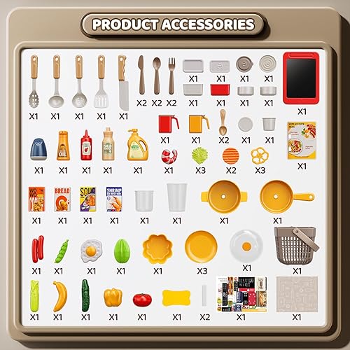 Miniatura 8 de Juego de cocina para niños, juego de cocina de 88 piezas para niños pequeños de 3 a 5 años, estufa de cocina, accesorios de juguetes con luz y