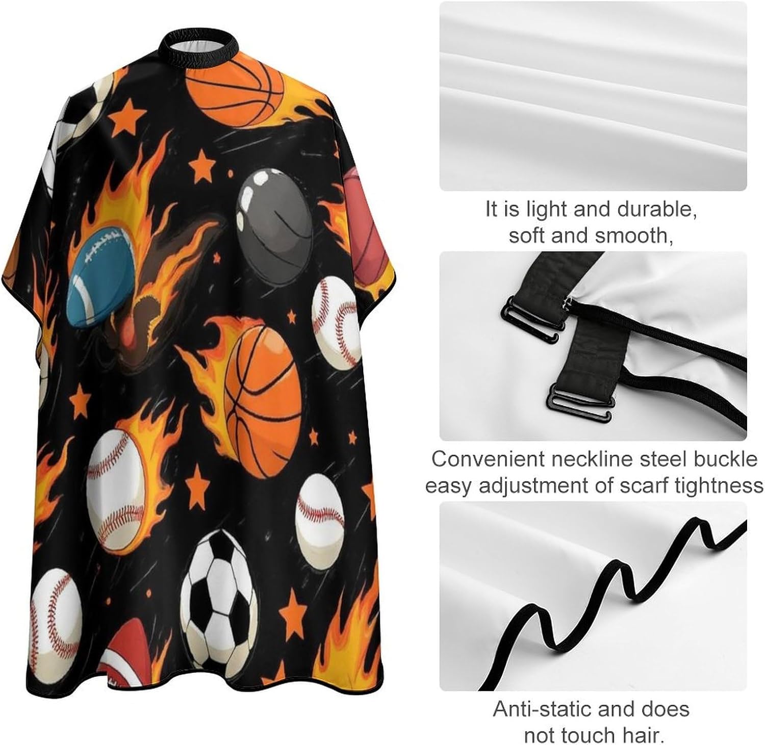 Women's Fashion Hair Cutting Cape with Adjustable Closure Barber Cape Fire Ball Soccer Basketball Baseball Football Sport