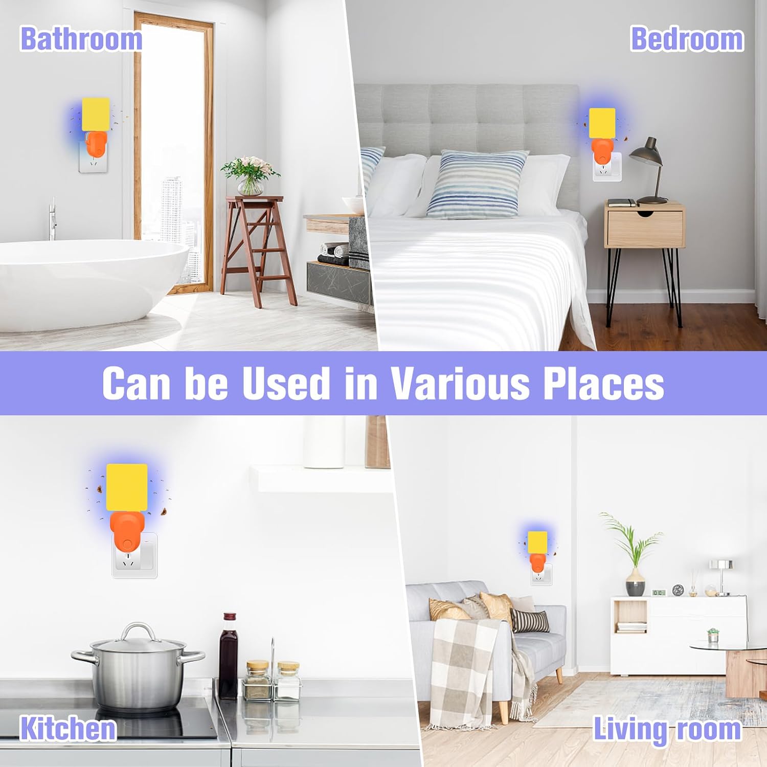 Flying Insect Trap Plug-in, Indoor Mosquito & Gnat Killer, Safe Non-Toxic UV Light Fly Catcher, Night Light Bug Trap with Sticky Pad for Flies, Gnats, Moths (1 Pack, Bright Orange)