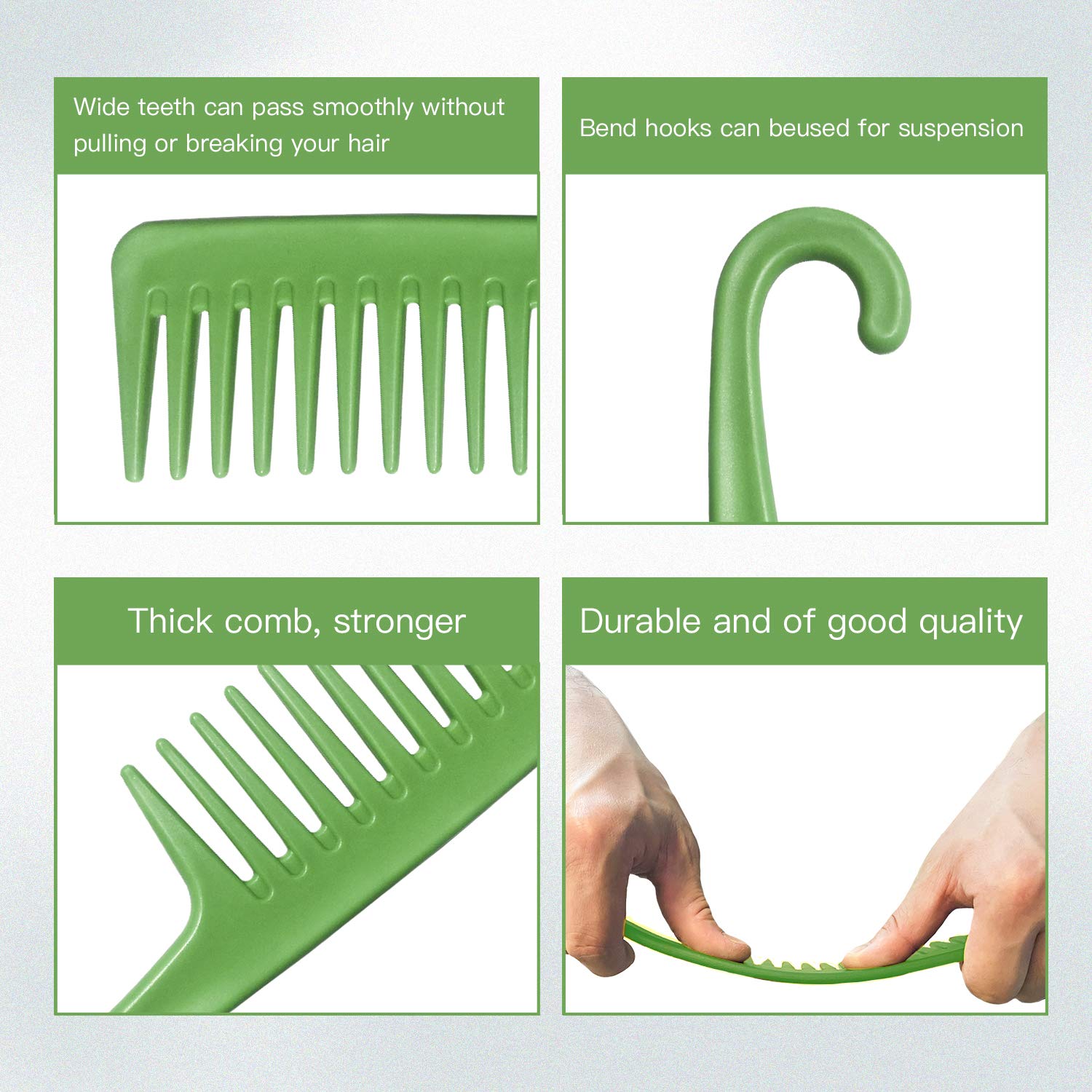 Wapodeai Wide Tooth Comb, Premium Shower Combs for Women, Apply to For Curly, Wet, Dry, Thick Hair (Green)