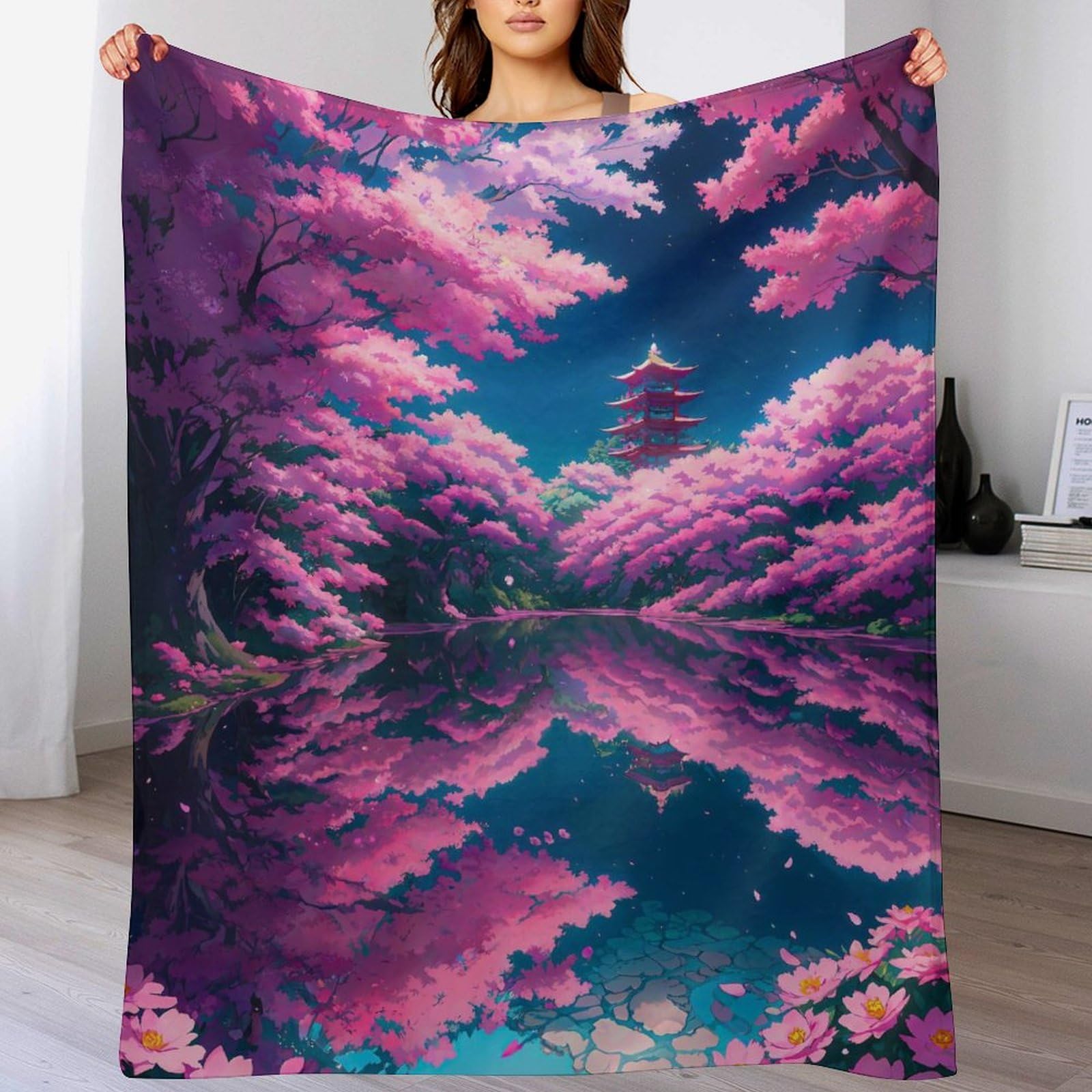 Couverture en flannel japonaise cerise blossoms contre le froid hivernal