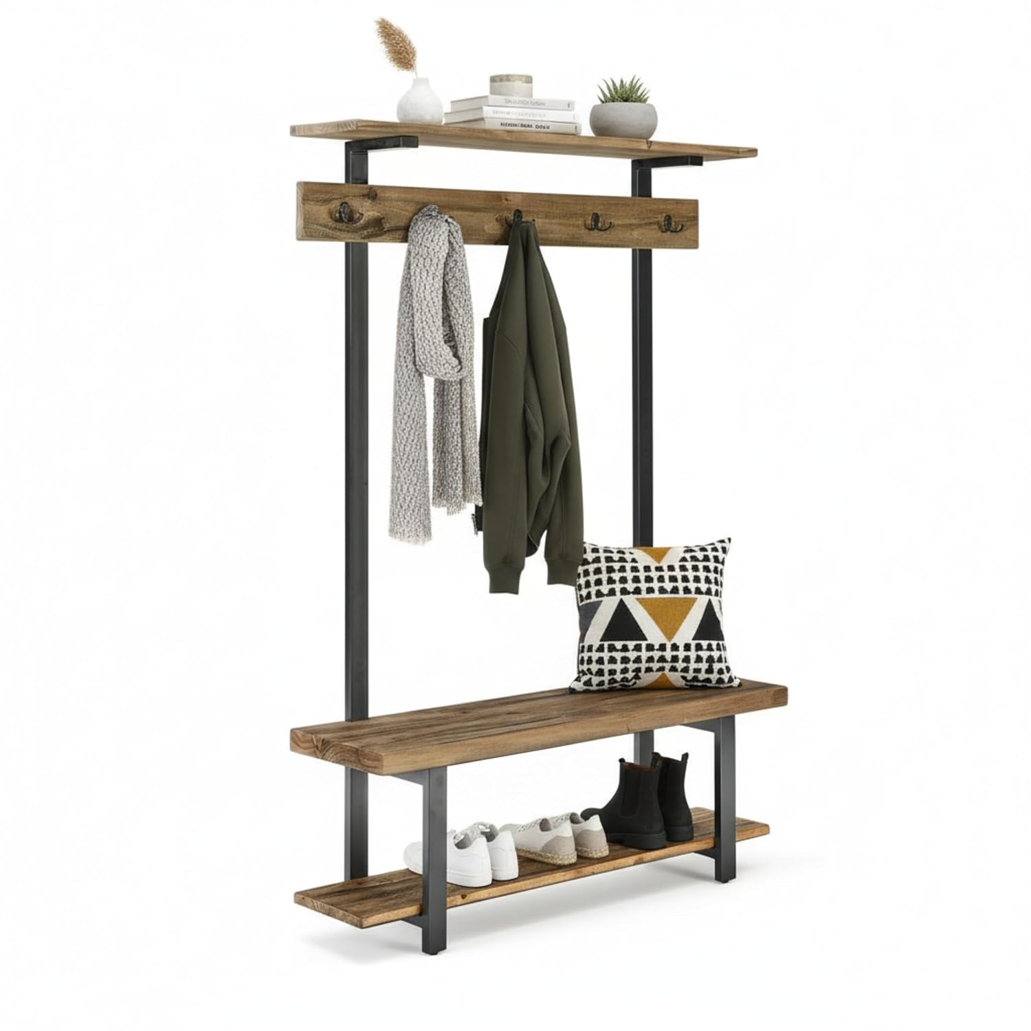 Alaterre Furniture Pomona 48-Inch Solid Wood Hall Tree with Bench, Shelves & Metal Coat Hooks – Entryway Storage Organizer... - Review, Price and Buying Guide