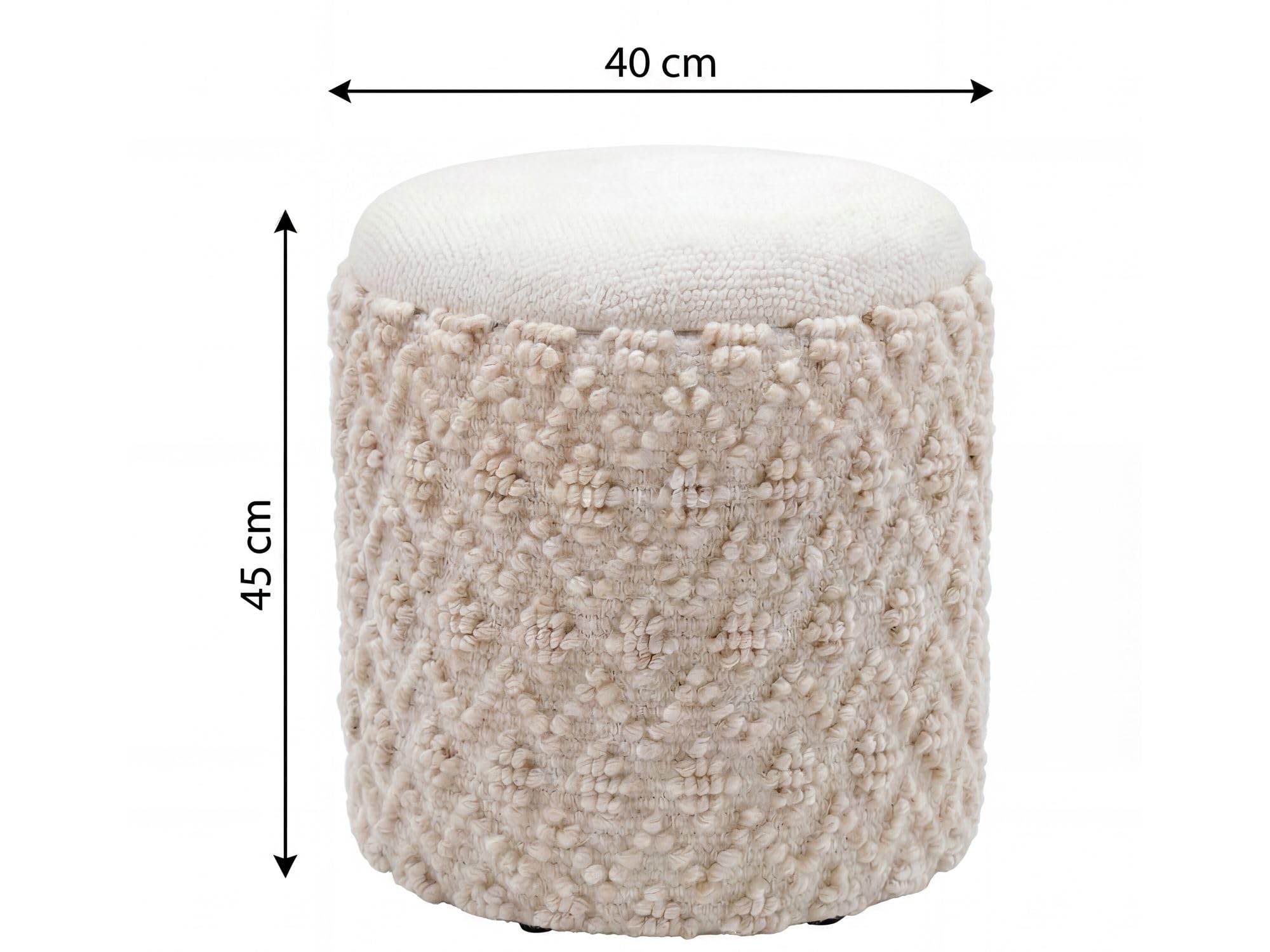 WOHNLING Pufa ze Schowkiem Ø 40 cm Wełna Kremowa, Pufa Okrągła