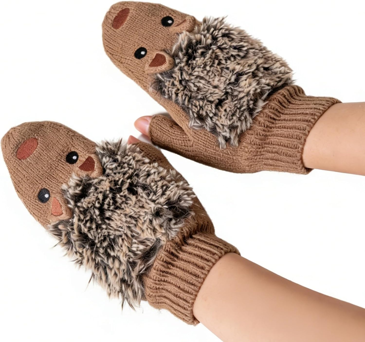 Cute Hedgehog Gloves Cartoon Animal Thoughtful Presents for Mom Graduation Party Birthday Cold Office Unisex