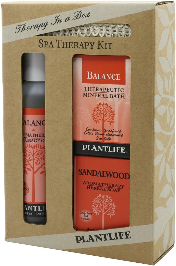 Plantlife Balance Therapy Massage Oil and Bath Salt Kit - Straight from The Plant Bath Salts, Massage Oils and Soap Bars - Balance and Sandalwood - Made in California 4 oz bar, 4 oz Oil, 3 oz Salt