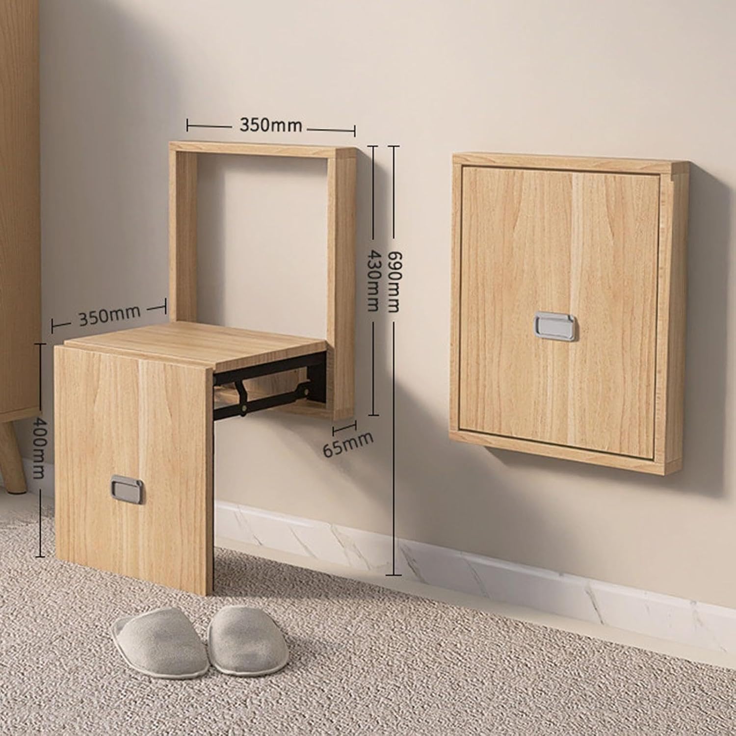 Wall Mounted Folding Chair, Invisible Wall-Mounted Folding Shoe Bench