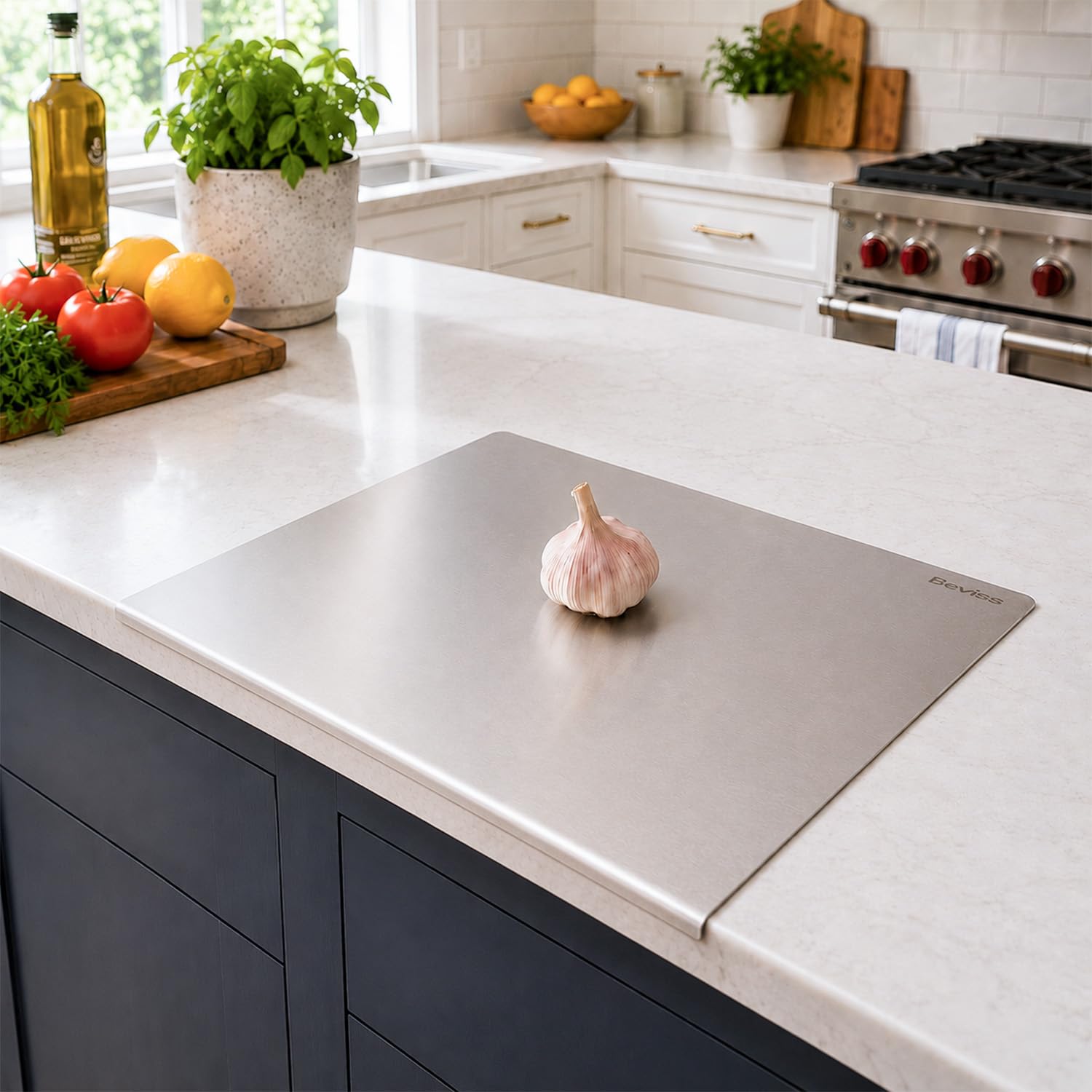 BEVISS 304 Stainless Steel Chopping Board with Folded Edge, 40 x 30 cm