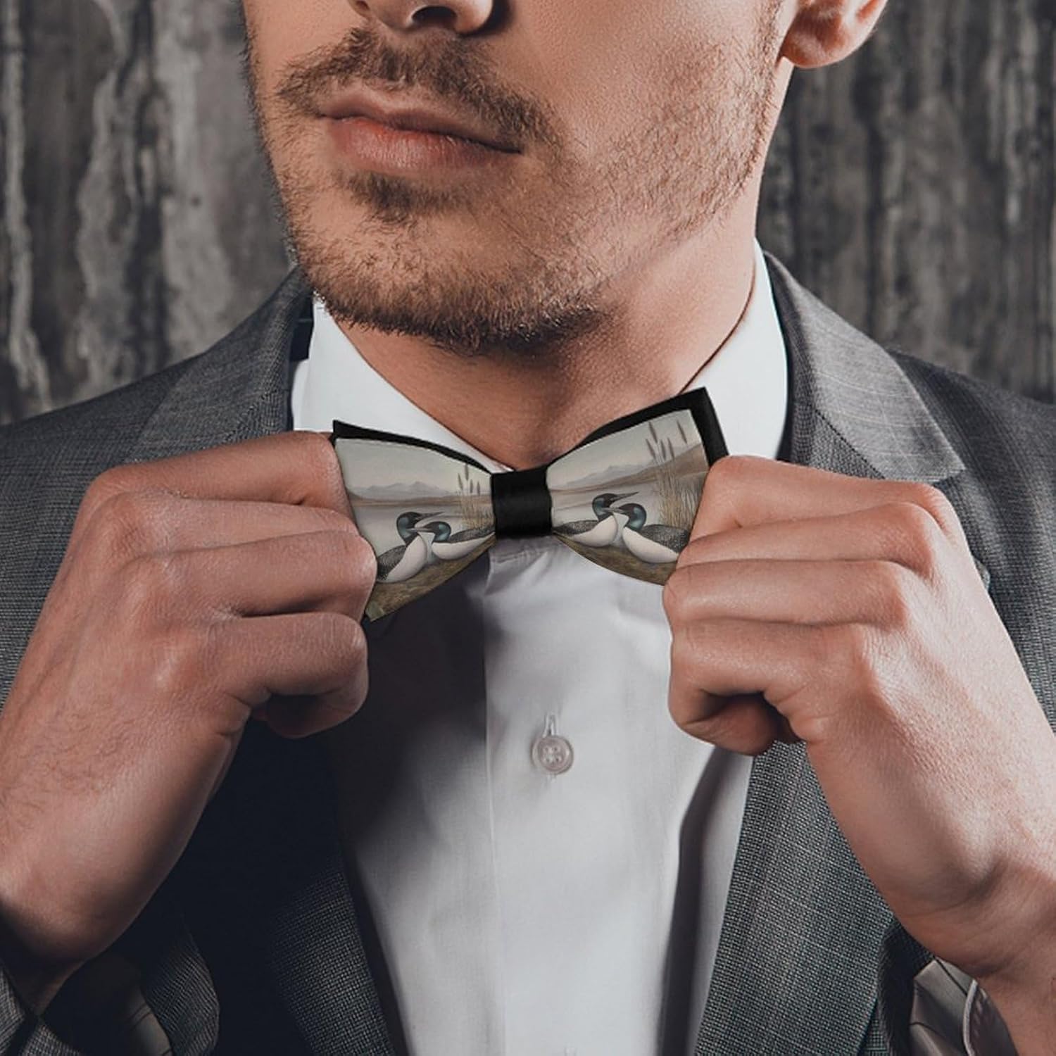 Great Northern Diver Bow Ties for Men Fun Printed Pre Tied Adjustable Bowtie for Party Wedding