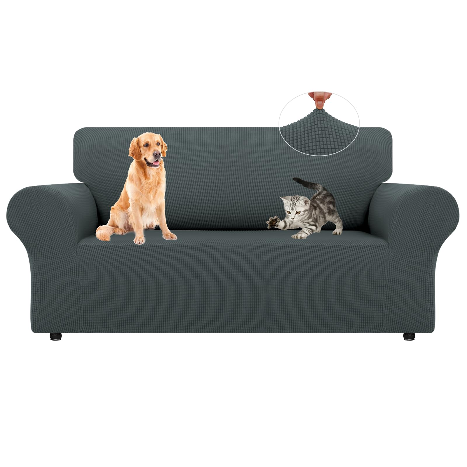 LURKA Stretch Loveseat Sofa Slipcovers 1 Piece Couch Covers for Sofa Furniture Protector Full Sofa Covers with Elastic Bottom for Kids and Dog (Medium, Grey)