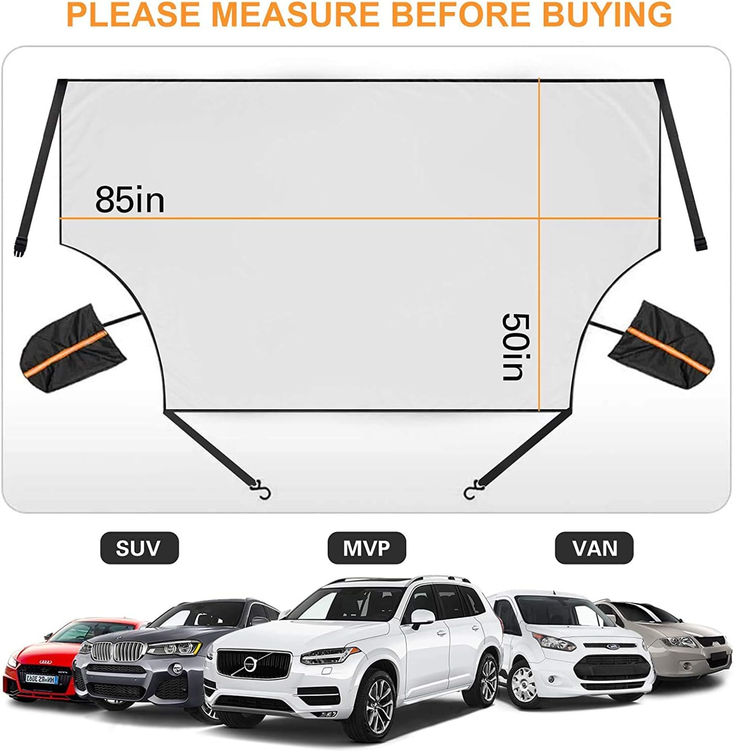 Car Windshield Snow Cover, Windshield Ice Cover with Mirror Covers Windproof Magnetic Sunshade Protector for Ice/Snow/Frost/UV Fit for Car/Truck/SUV-85x50