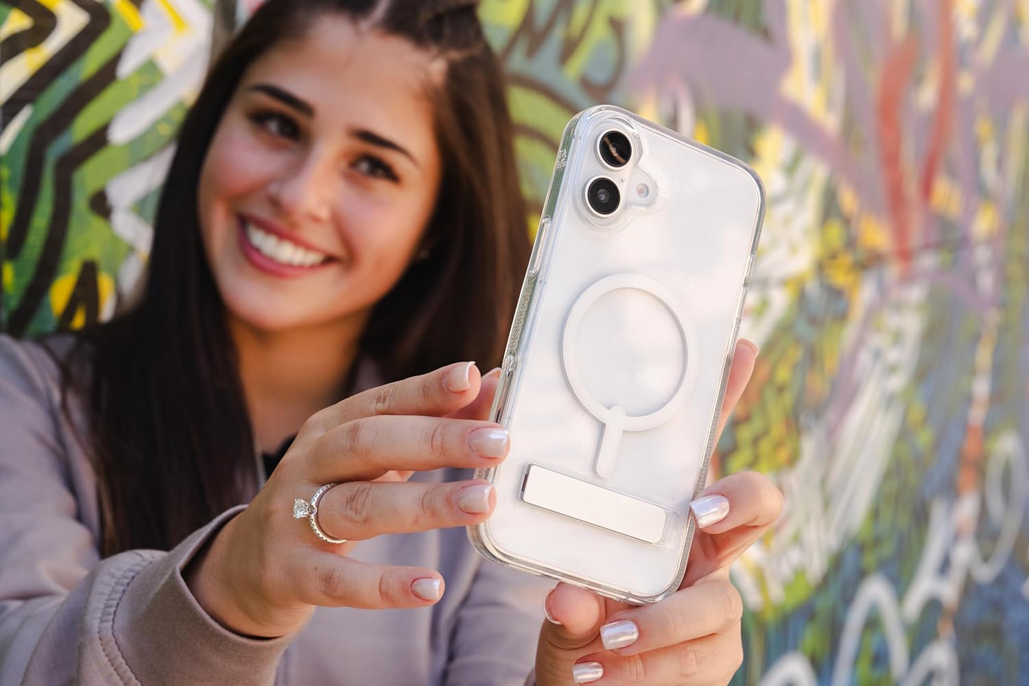 ZAGG Crystal Palace Snap with Kickstand Case for iPhone 16 Plus - MagSafe & Wireless Charging Compatible, Survives Drops Up to 13ft, Textured Grip, Eco-Friendly, Clear - Image 6