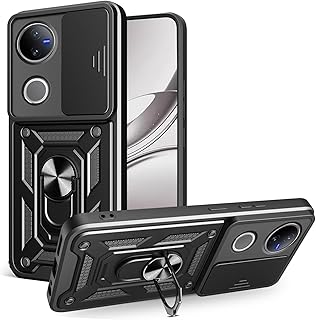 جراب حماية مقاوم للصدمات من البولي يوريثين مقاوم للحرارة والبولي كربونات متوافق مع فيفو V50 من انبلاك، لون أسود