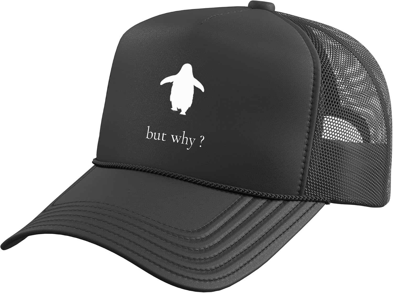 Penguin Mountain But Why Meme Trucker Hat with Adjustable Mesh Back