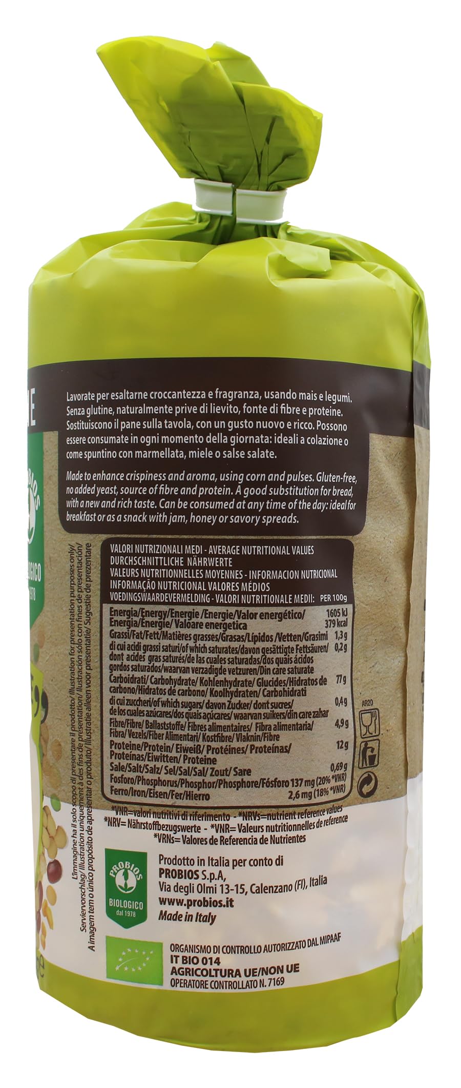 Probios Gallette Mix Legumi Bio – Snack croccante senza glutine – Realizzate con legumi biologici ricchi di fibre – Confezione da 12 da 120 g