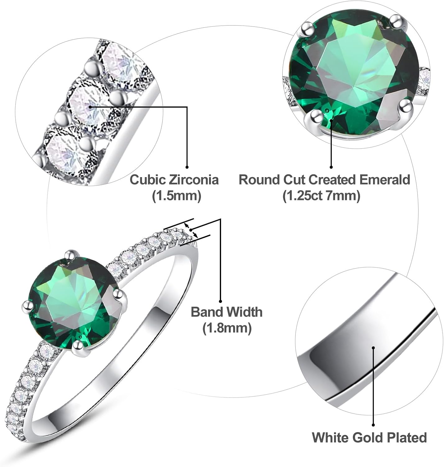 1.25ct Engagement Ring for Women Pave Halo Cubic Zirconia Engagement Ring White Gold Plated Wedding Band Best Promise for Her Size 5-9-Customizable Birthstone - Image 3