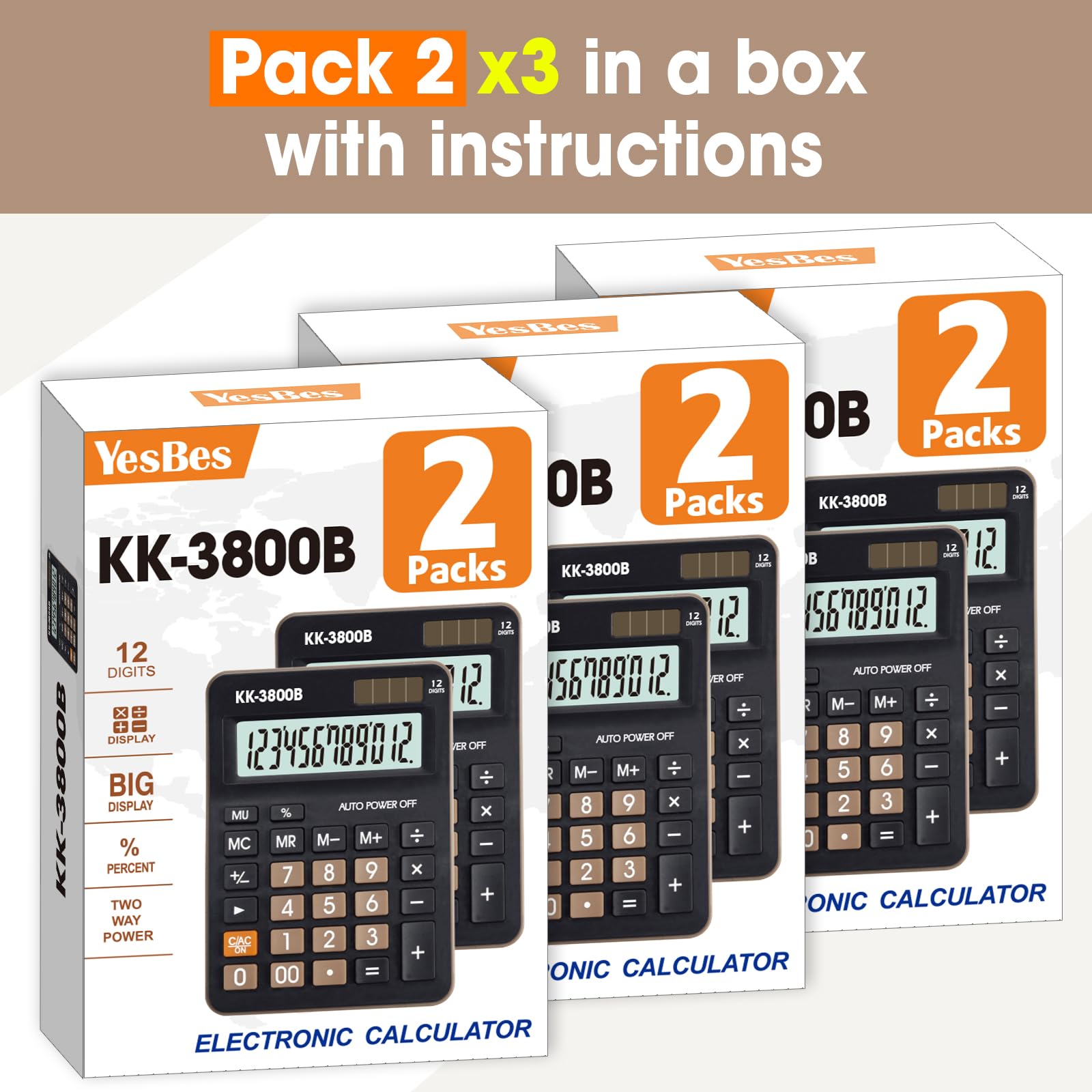 Paquete de 6 calculadoras a granel, calculadora de escritorio de 12 dígitos con pantalla LCD grande y botones grandes, energía solar y batería dual, calculadora básica estándar de 4 funciones para