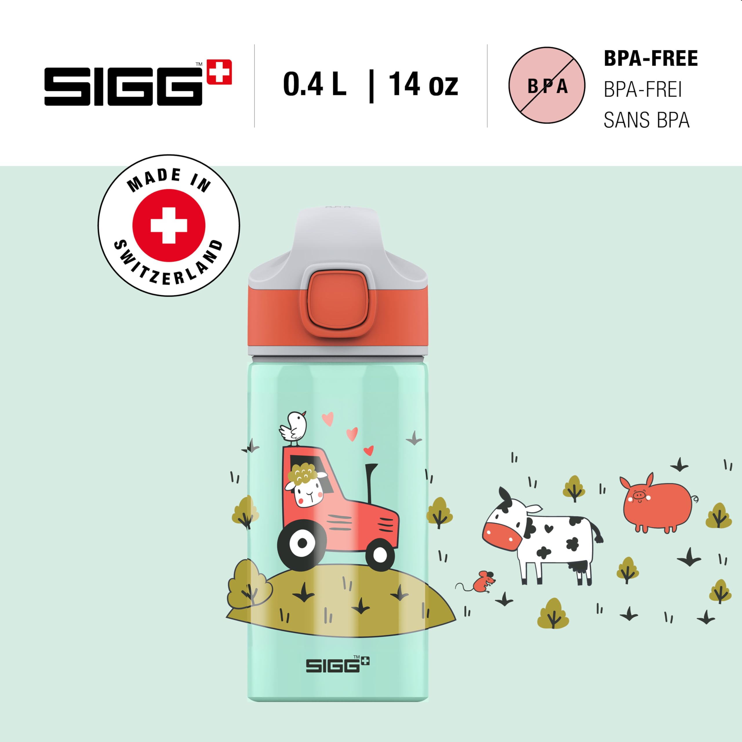 Sigg, Aluminium Kids Water Bottle, Miracle Tractor Farm, With Straw, Leakproof, Lightweight, BPA Free - Image 2