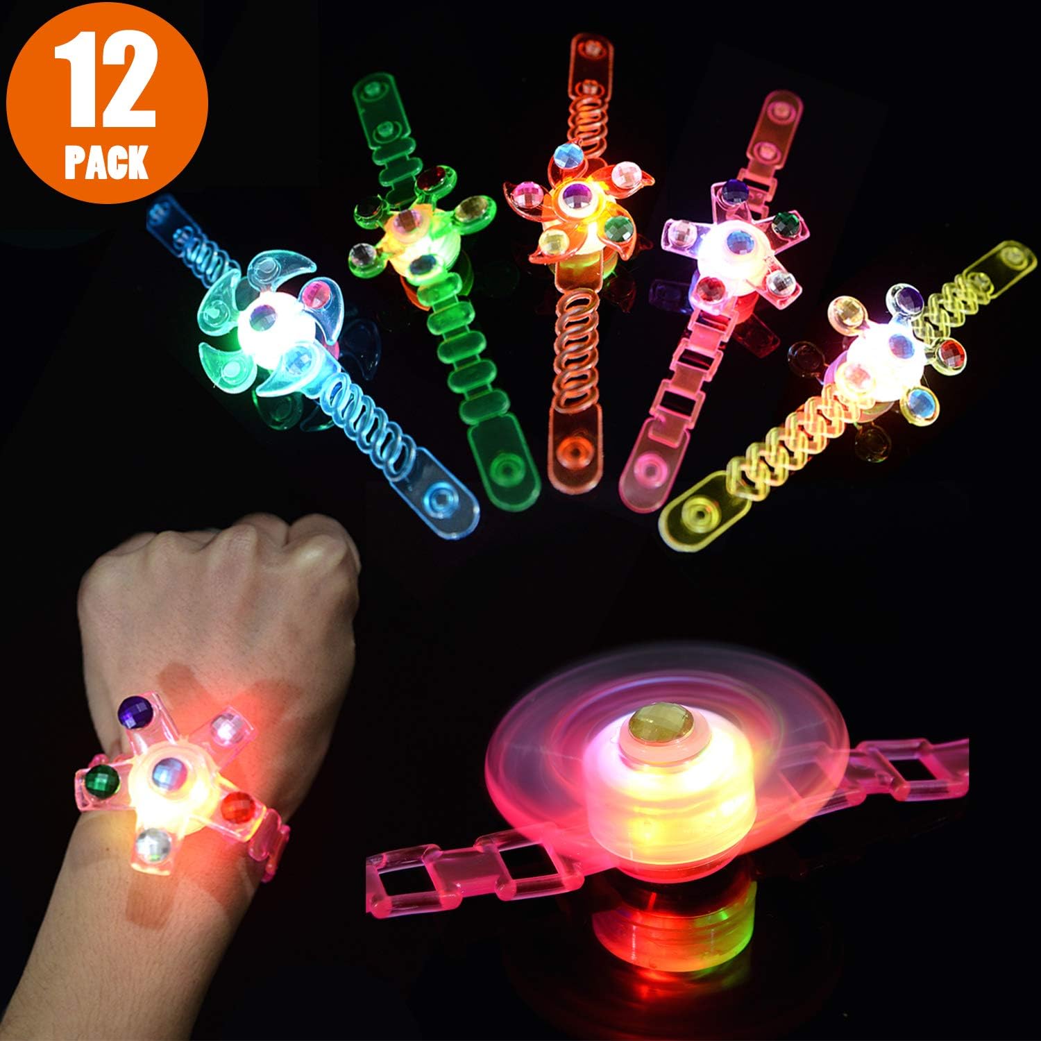 Mikulala Glow in The Dark Birthday Party Favors for Kids Prizes Box Toys for Classroom 25 Pack Light Up Toys Hand Spin Stress Relief Anxiety Toys Bulk Fidget Toys Boys Girls LED Neon Party Supplies…