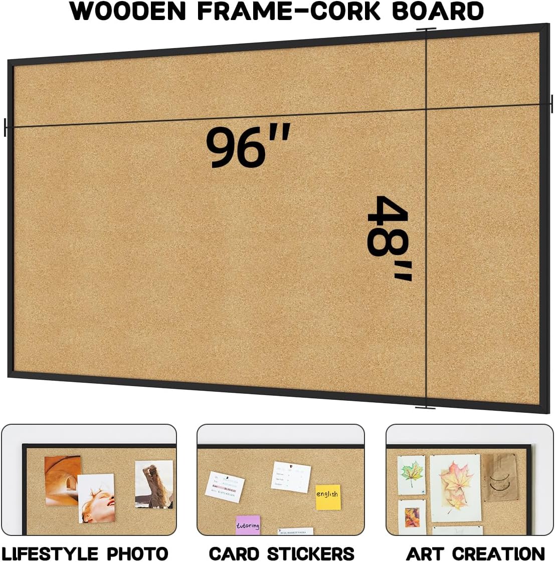 INNOVART Extra Large Cork Bulletin Board 96" X 48" with 40 Push Pins, Corkboard with Natural Wood Frame, Notice Board for Wall, Wall Mount Framed Pin Board for Home, Office, School