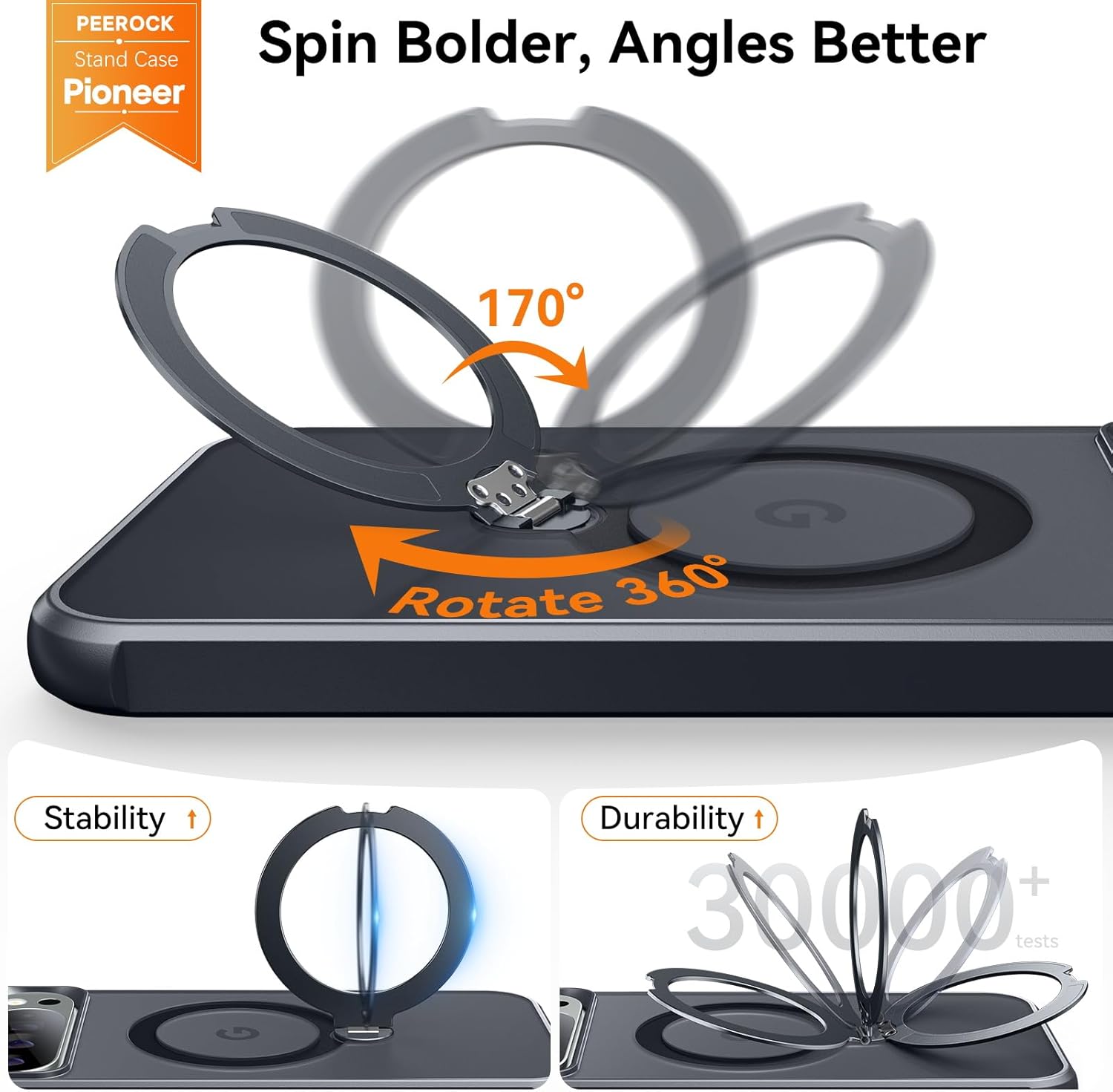 360 Spin Magnetic Stand for Google Pixel 10 Pro XL Case, Fit for Magsafe, 4X Mil-Grade Protection, Anti-Fingerprint, Non-Slip Shockproof Slim for Pixel 10 Pro XL Phone Case with Kickstand, Matte Black