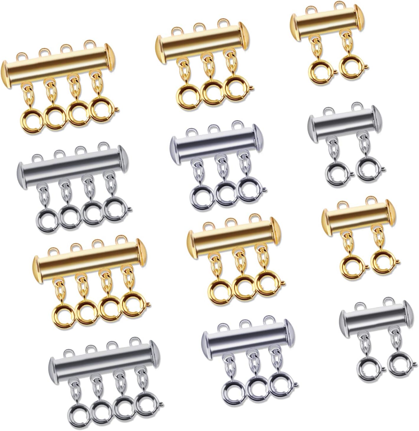 Sunshane 12 Pack Multi-Strand Necklace Clasps Magnetic Slide Tube Lock Jewelry Connectors for Layered Bracelet Necklace Jewelry Crafts (Silver and Gold)