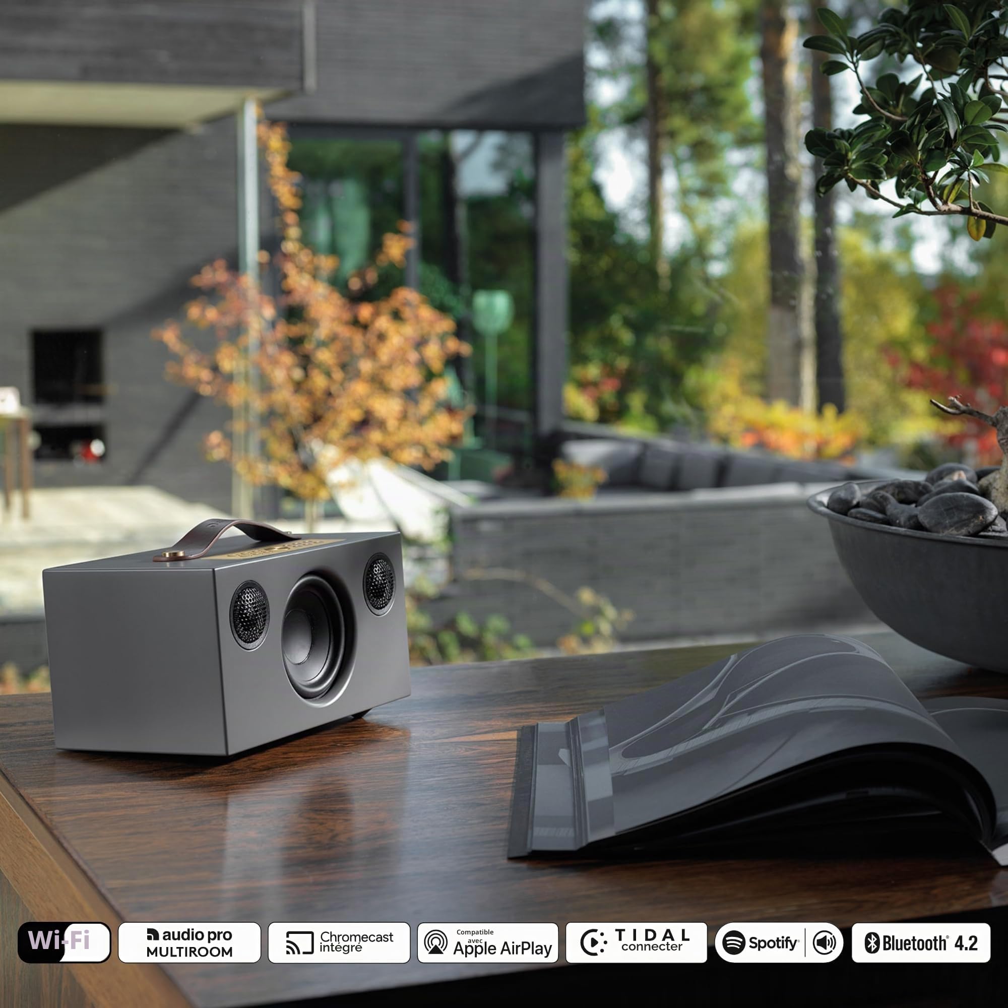 Audio Pro C5 MKII - Enceinte Portable Multiroom avec Bluetooth & WiFi - Smart Speaker sans Fill avec Contrôle par Appli pour Air Play, Spotify Connect - Gris