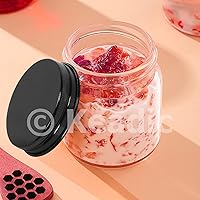 Vista 7 de Keadic Juego de 15 tarros de vidrio de 2.0 fl oz/2 onzas con tapas, mini tarros redondos herméticos para muestras de conservas con tapas negras