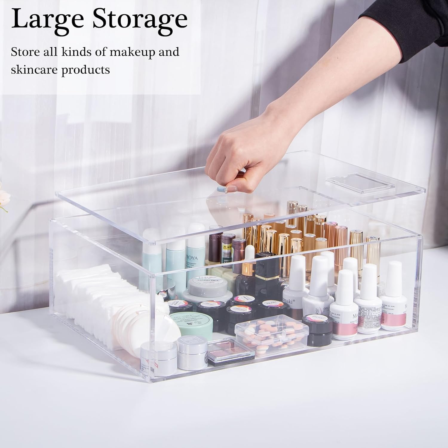 Clear Acrylic Box with Lid Large Plastic Square Cube Rectangle Cube Containers Box Storage Boxes 13.7x9.8x4.7 Inches for Tiny Jewelry Beads, Coins, Craft Supplies, Sewing Home Organizers