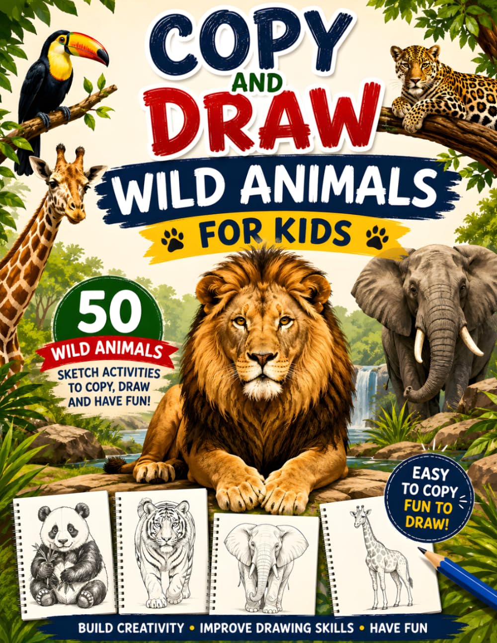 Copy and Draw Wild Animals for Kids: 50 Wild Animal Sketch Activities for Kids | Learn to Draw Lions, Tigers, Elephants, and More Step by Step. (BrightNova Copy & Draw Books)