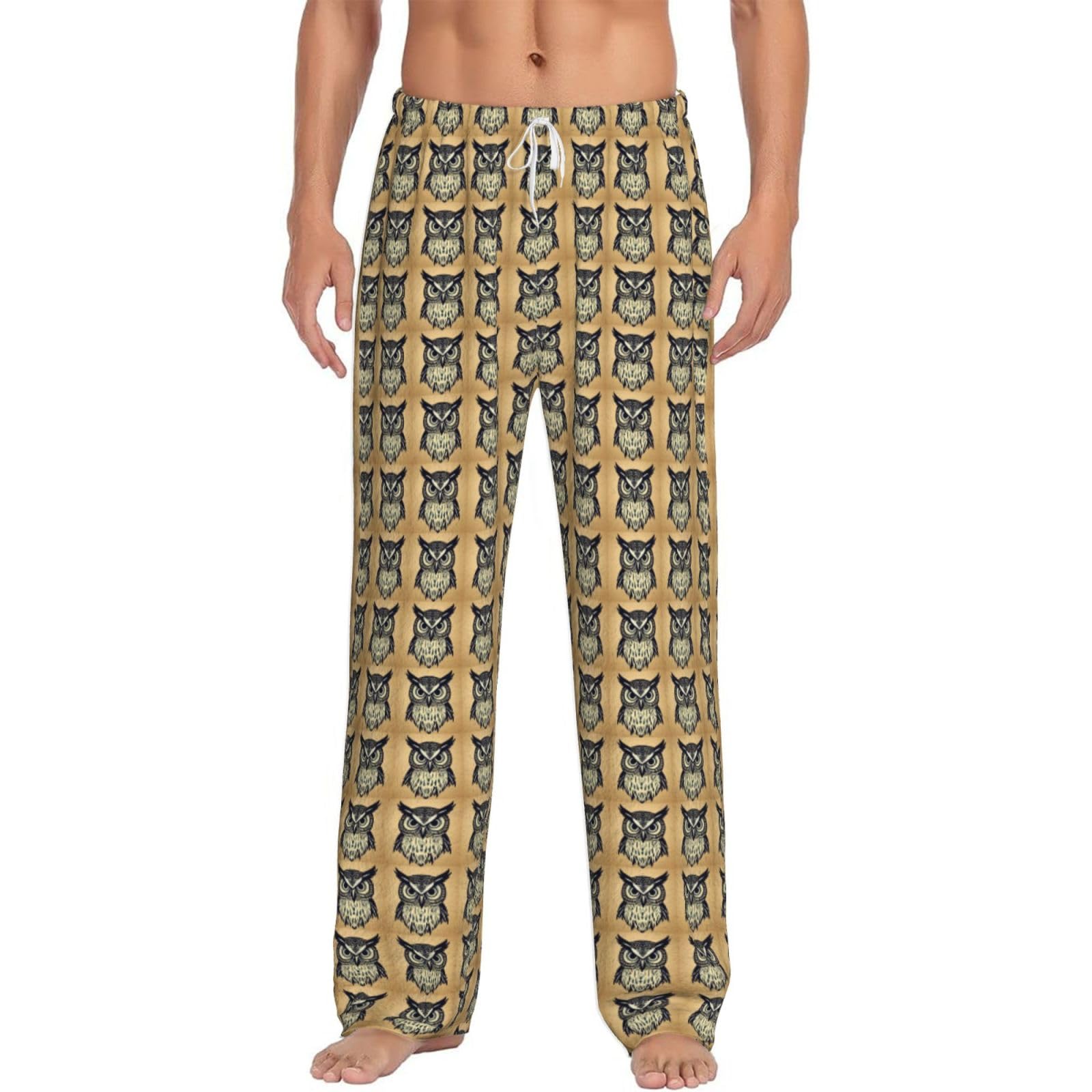 Pigiama da uomo con stampa di gufi, abbigliamento da notte, comodo, caldo, leggero, per tutti i giorni