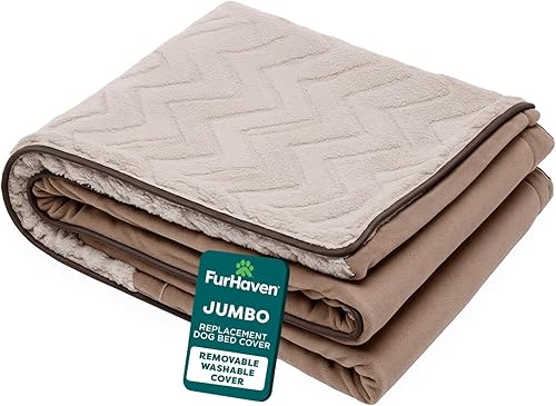 Furhaven - Funda de repuesto para cama de mascotas, lavable, comodidad perfecta, en ondas, de terciopelo de felpa, color piedra marrón, Jumbo (XL)