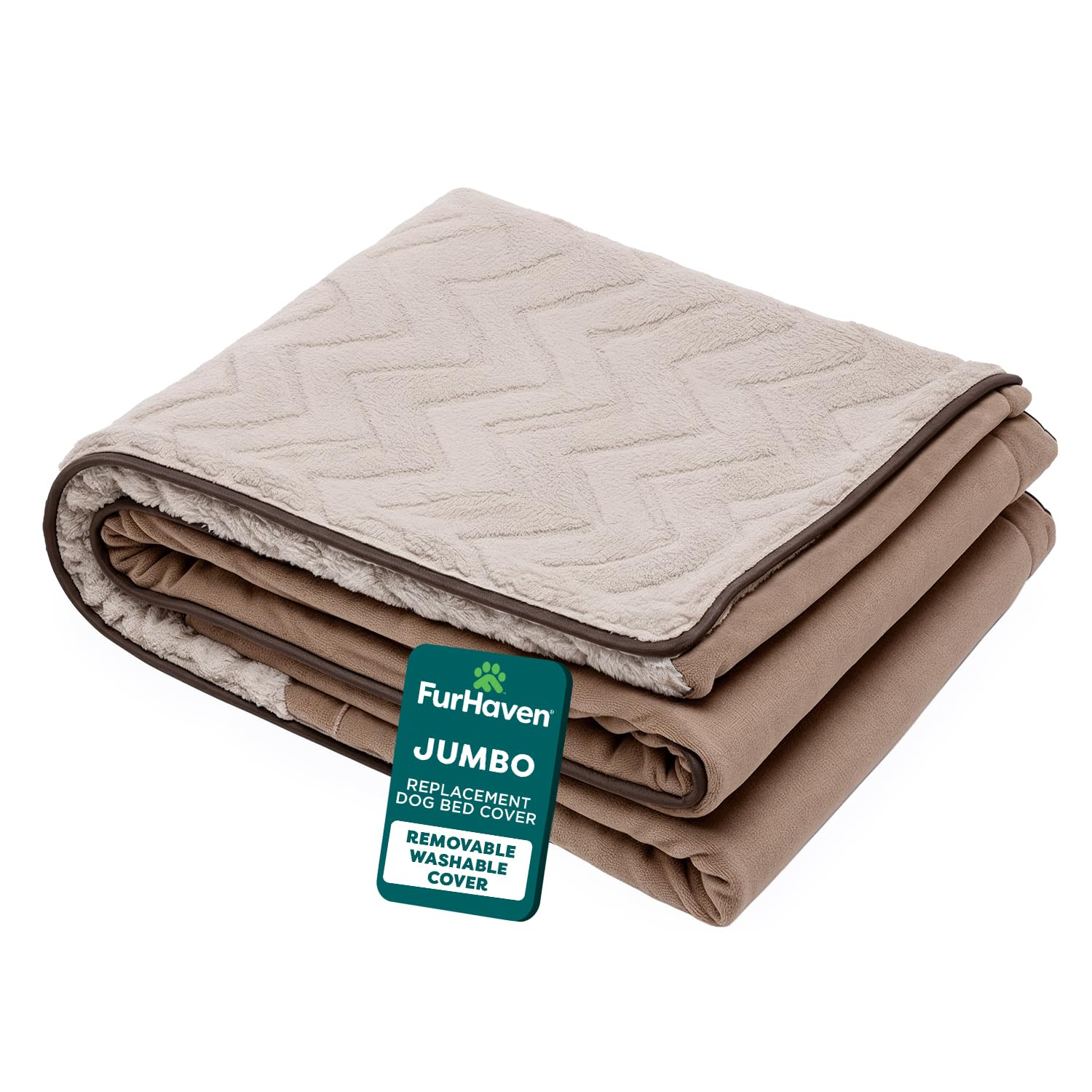 FurHaven Dog Bed Cover Replacement, Sofa-Style Design with Soft, Breathable Fabric for Cozy Comfort, Machine Washable, Jumbo XL, Plush & Velvet Waves,