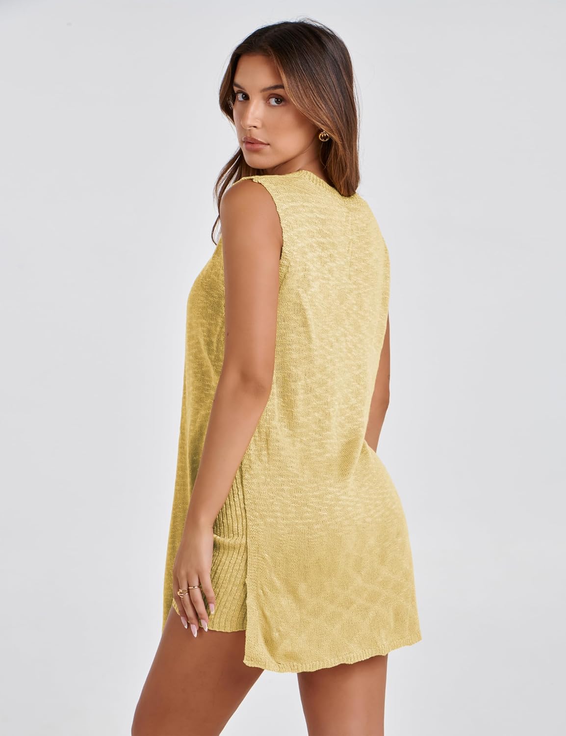 Bianstore Women's Summer Sweater Set Sleeveless Knit Pullover Top Matching Shorts 2 Piece Beach Vacation Outfits - Image 4