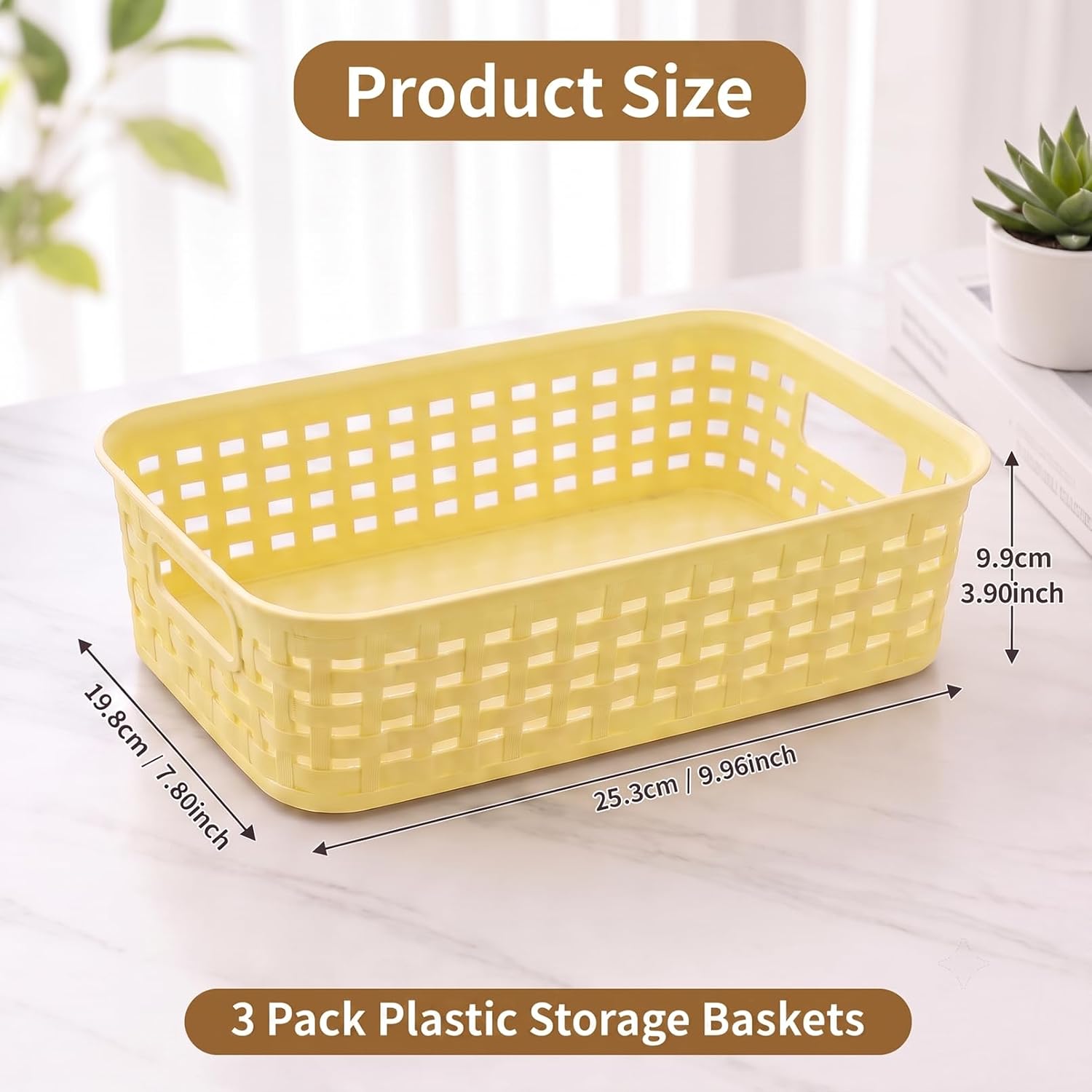 3 Pack Plastic Storage Baskets | Organizer Bins Storage Baskets for Cabinets Shelves Pantry, Plastic Storage Baskets For Kitchen Bathroom Countertop