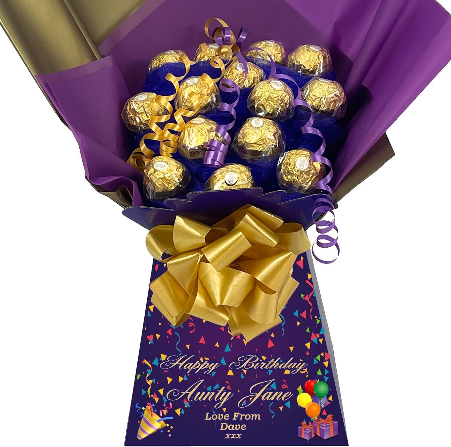 Personalised Chocolate Gift Hamper Bouquet Compatible With (FERRERO) PURPLE