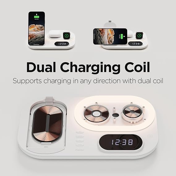 mooas 4 in 1 Fast Wireless Charger Charging Station Nightlight LED Clock