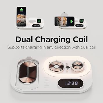 mooas 4 in 1 Fast Wireless Charger Charging Station Nightlight LED Clock