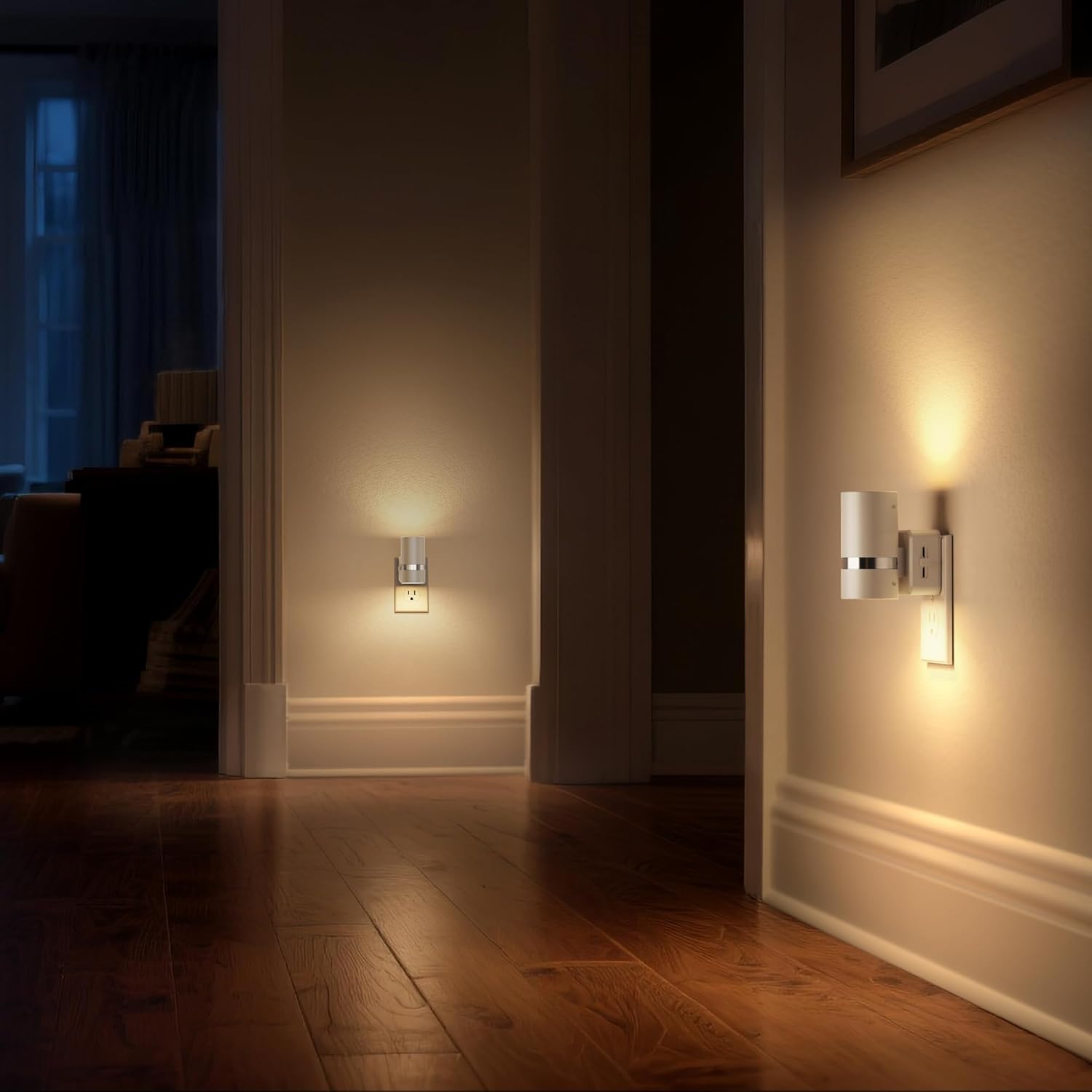 DORESshop LED Night Light 2 Pack, White Cylinder Dimmable Night Light Plug in, Slide Brightness Adjustable, Night Lights with Dusk to Dawn Sensor, 3000K Warm White for Bedroom, Bathroom, Hallway
