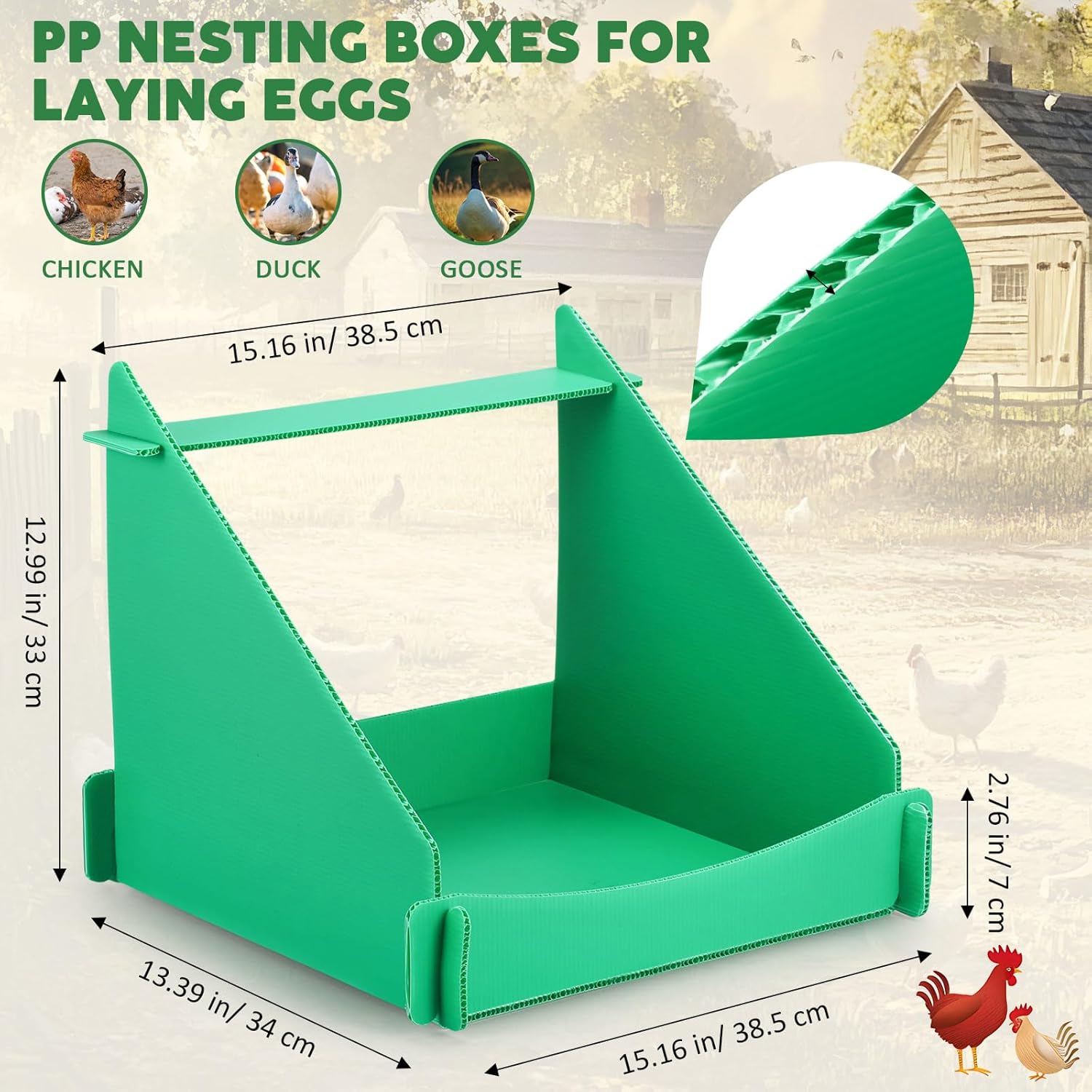Novabright 6 Pack Chicken Nesting Boxes for Laying Eggs Big Laying Nest Box for Hens Ducks and Poultry, Green