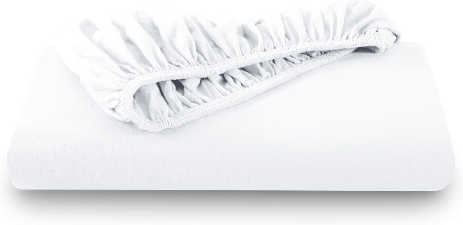 Bare Home Flannel Fitted Bottom Sheet 100% Cotton, Velvety Soft Heavyweight - Double Brushed Flannel - Deep Pocket (Full, White)