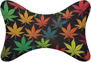 2Pcs Car Neck Pillow Colorful Cannabis Leaves Car Headrest Pillow Ultra Comfortable Soft Car Seat Pillow Head Rest Cushion Universal Breathable Removable Headrest Pillow for Driving, Traveling, Home