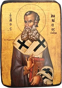 Iconsgr Wooden Greek Christian Orthodox Wood Icon of Saint Athanasios / A0