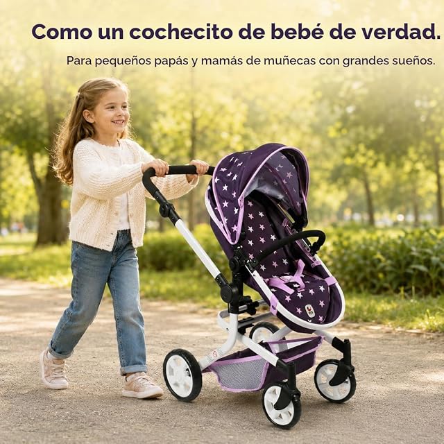 Foto 2 de 8 de Bayer Chic 2000 595 71 Mika - Carrito para muñecas, diseño de Estrellas, Color Lila