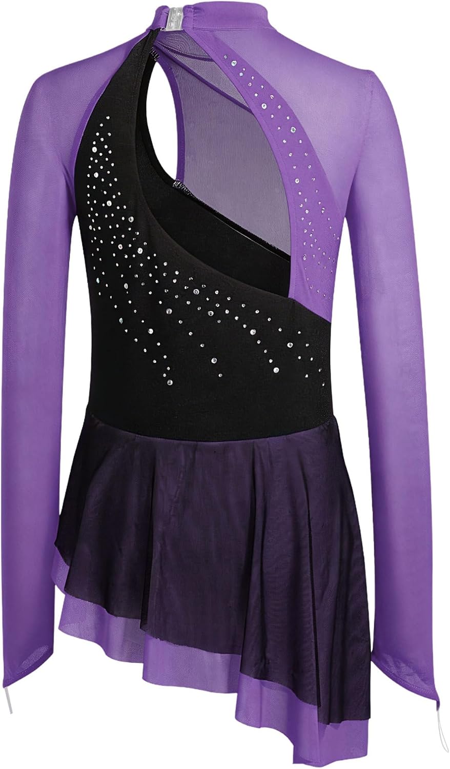 TiaoBug Kids Girls Figure Ice Skating Dress Long Sleeve Rhythmic Gymnastics Skirted Leotard Competition Dancewear