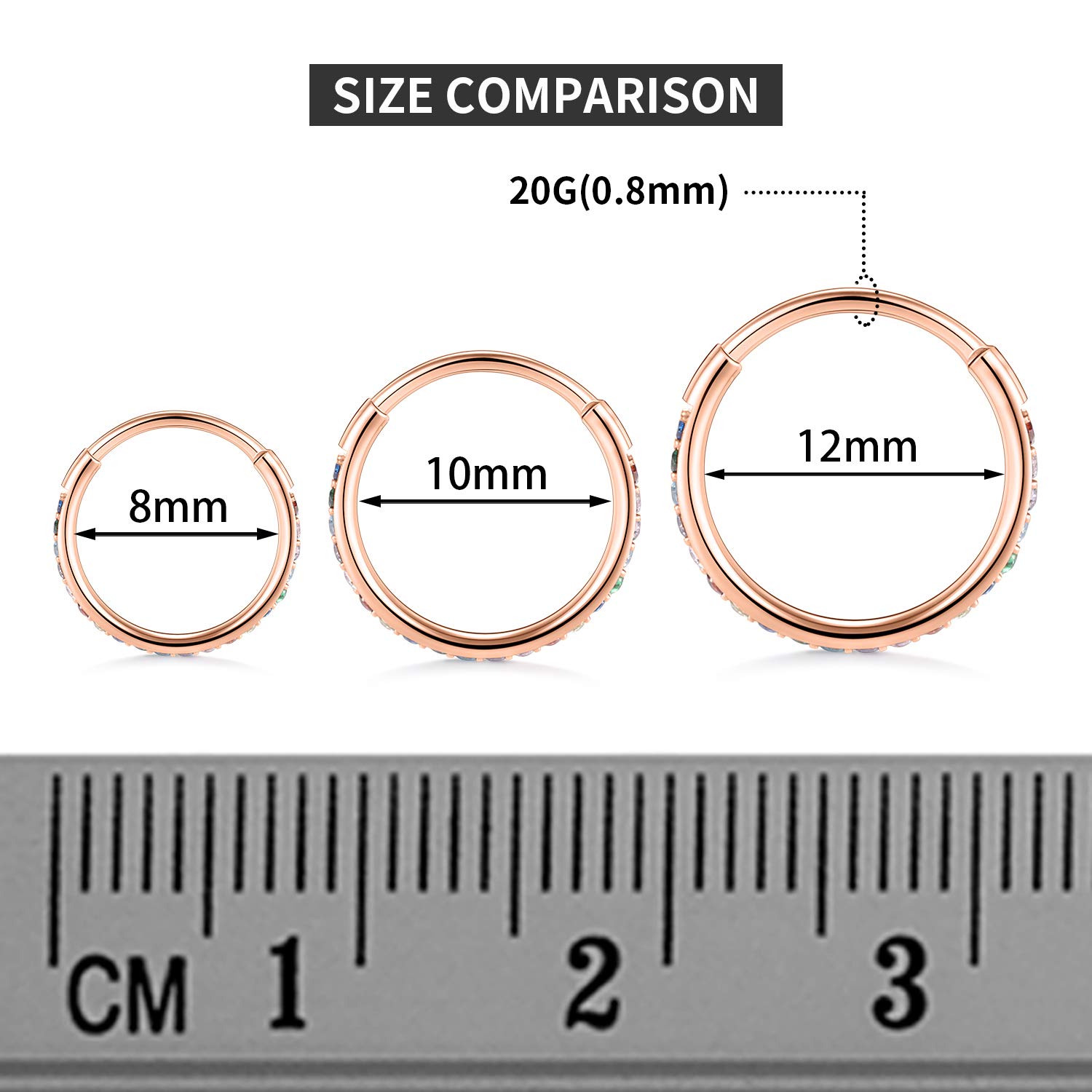 hengkaixuan CZ/Opal Nose Rings Conch Jewellery Septum Clicker 316L Surgical Steel Segment Ring Helix Cartilage Earrings Hoop Daith Tragus Rook Piercing Jewellery — view 2