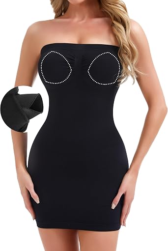 SLIMBELLE Built In Bra Strapless Shapewear Dress Slip for Women Tummy Control Full Slip Shaper Under Dresses