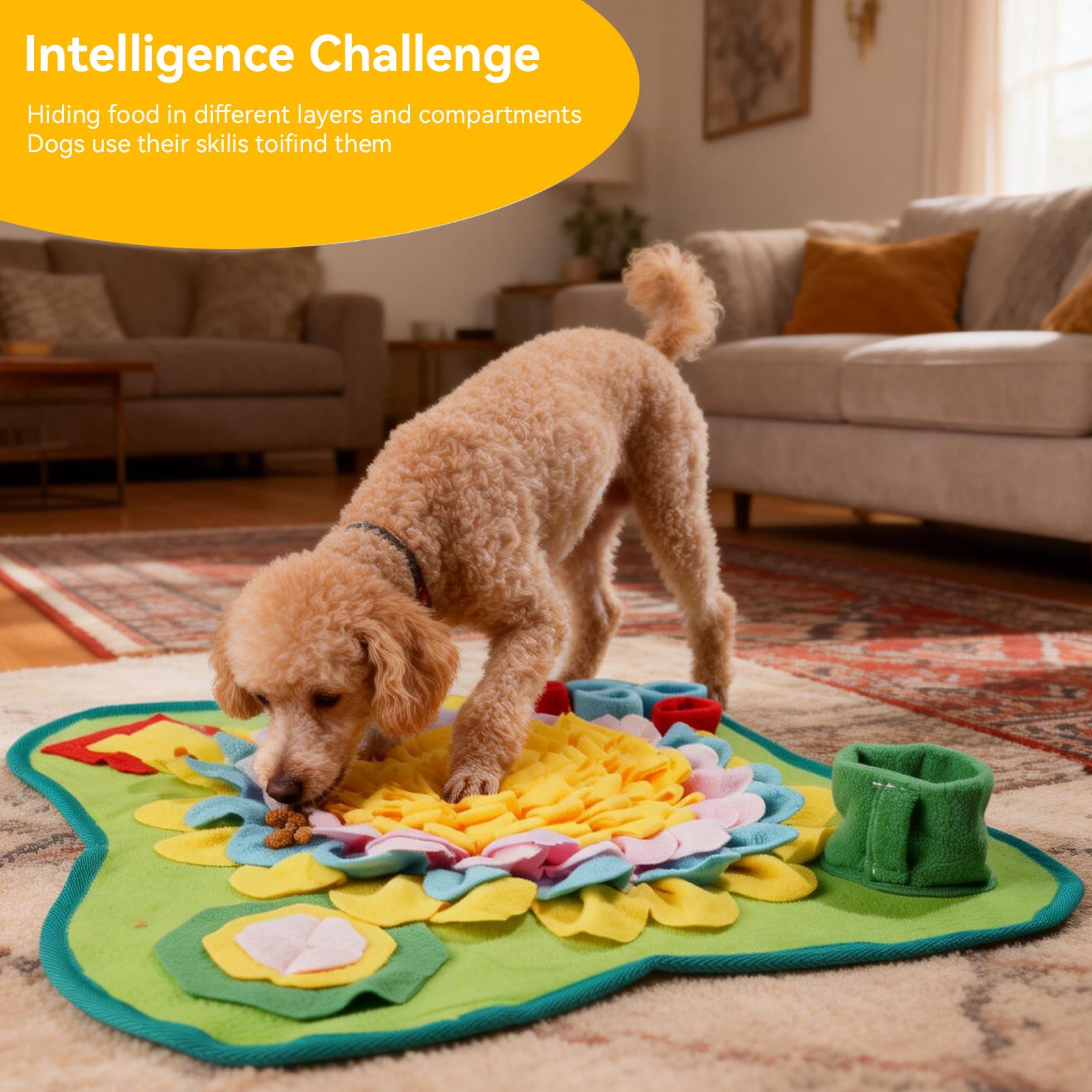 Romon Tappeto Olfattivo per Cani – 50x50 cm, Tappeto per Cani in Pile Colorato, Gioco Interattivo per Cani, Gatti e Conigli, Antiscivolo, Lavabile e Pieghevole