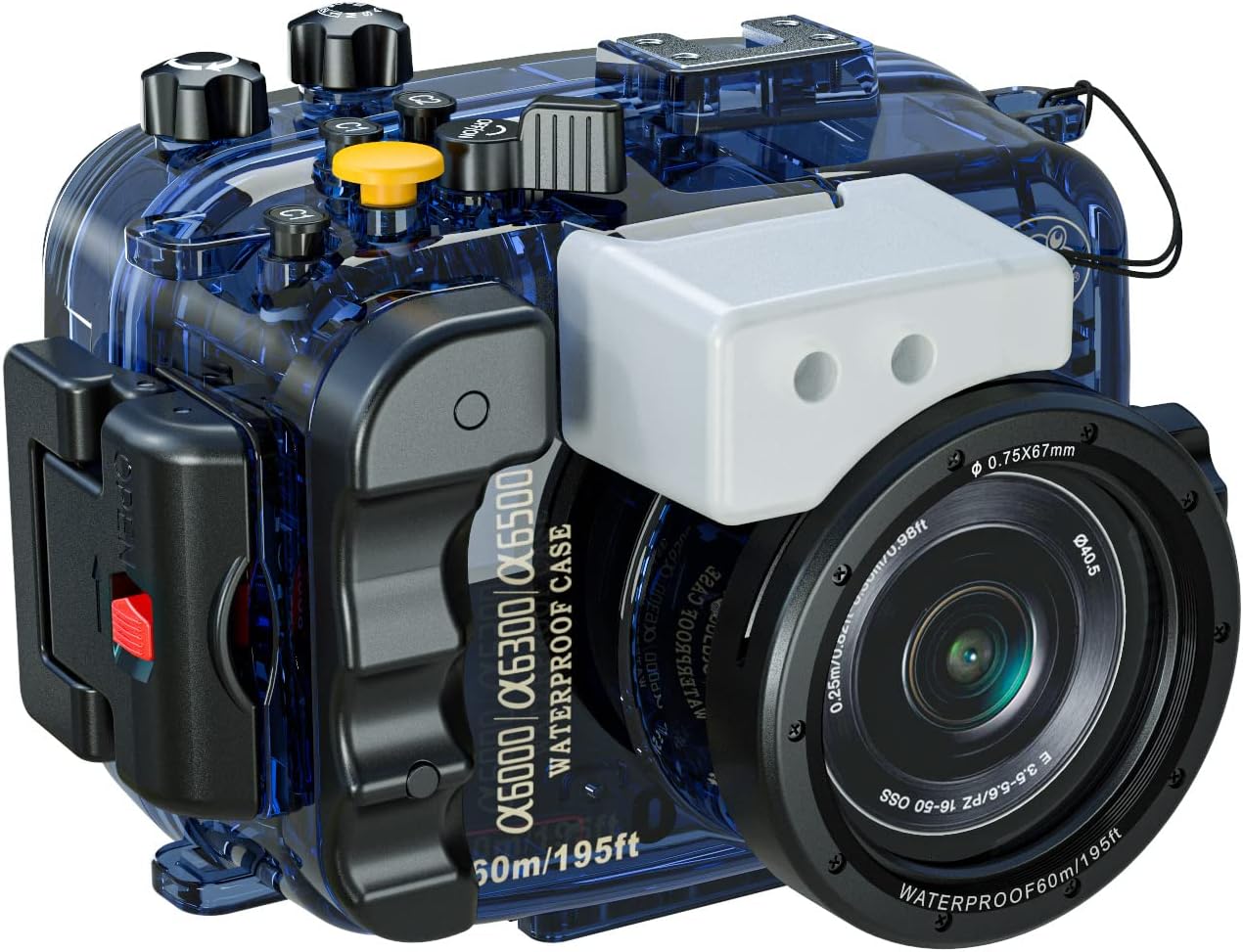 Professional Underwater Camera Housing, 60M Waterproof Case Compatible with Sony A6000/A6300/A6500, O-Ring Seal, Water Leakage Alarm, 16-50mm Lens Compatible (YH-A6500)